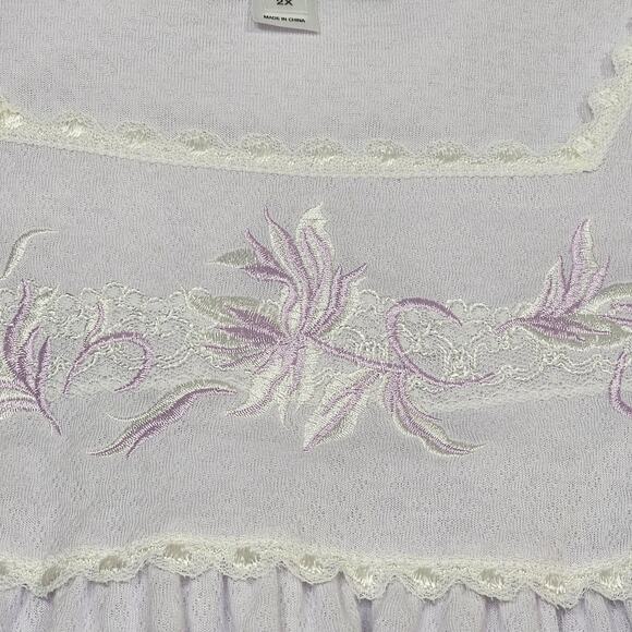 Miss Elaine Embroidered Nightgown Lavender Size 2X Soft Cuddleknit Fabric - Picture 6 of 13